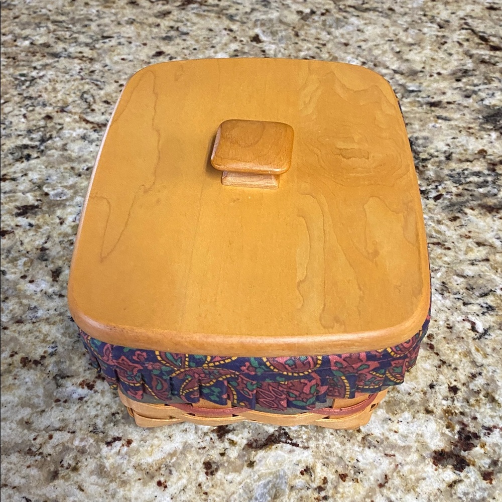 Longaberger Wooden Basket with Multicolor Fabric Accent